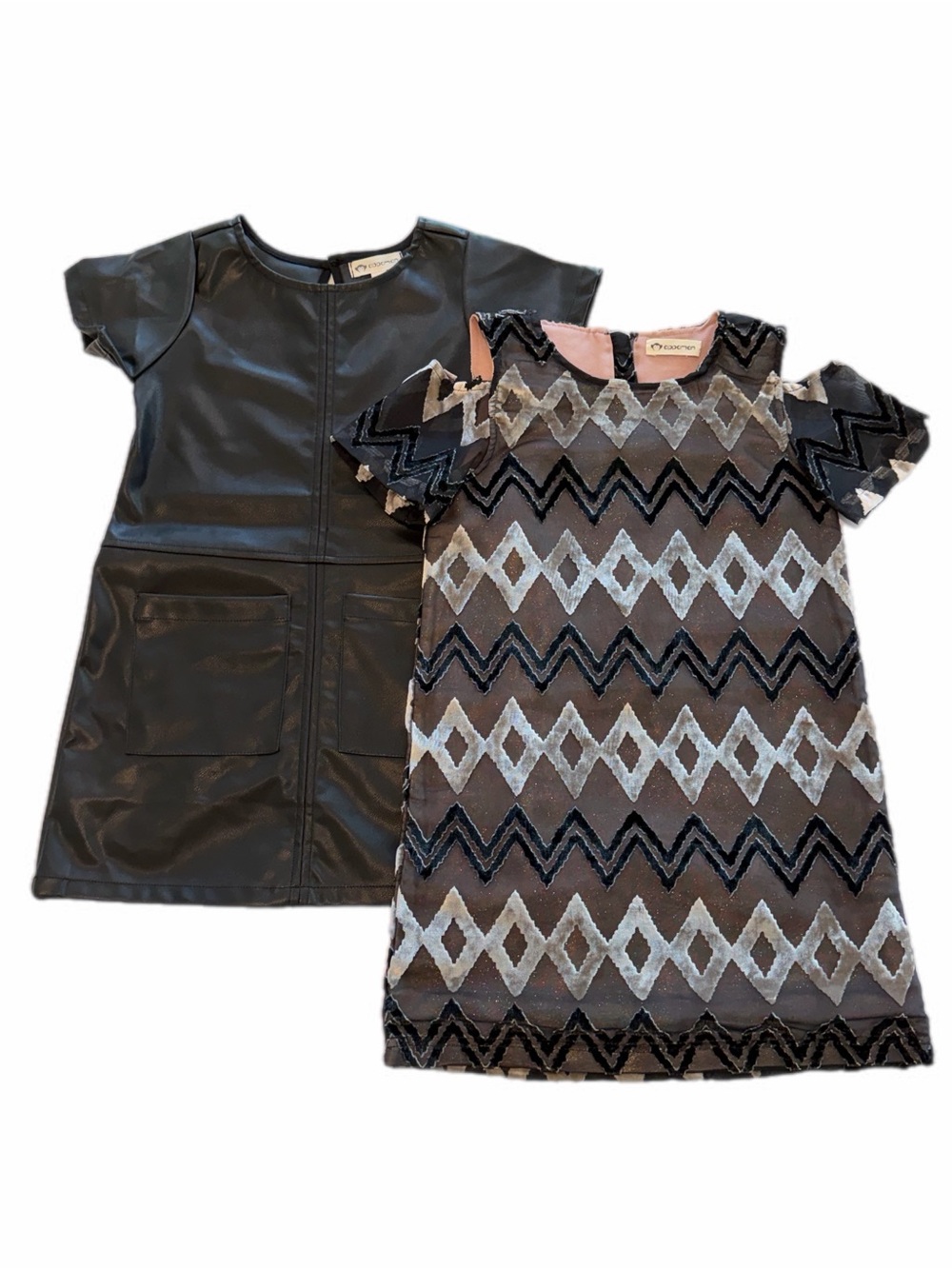 Appaman Girls' Dress Set Black Faux Leather & Chevron Print Velvet